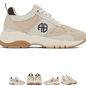Anine Bing Beige Cream Chunky Sneaker with Navy AB Logo